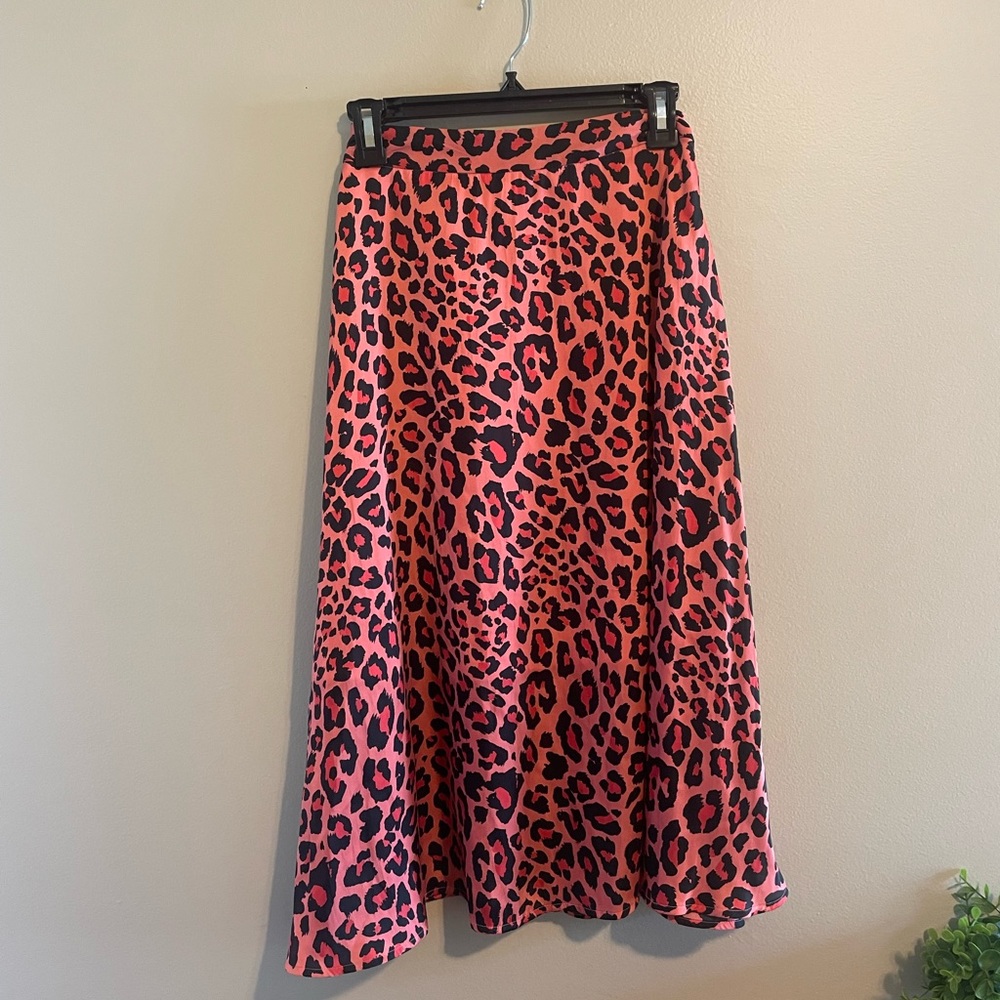 Pink Animal Print Midi Skirt